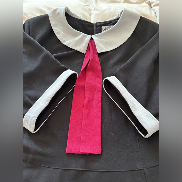 Hell Bunny Vixen Prep School Style Black Gray Short Sleeved w Bow Dress Size 4XL - Picture 3 of 9